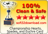 Championship Hearts, Spades, and Euchre Card Games for Windows 6.42 Clean & Safe award